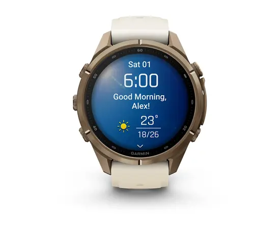 GARMIN FENIX 9 PRO 43MM – AUKSO SPALVOS KREMINIU / PILKU DIRžELIU, 010-04335-26