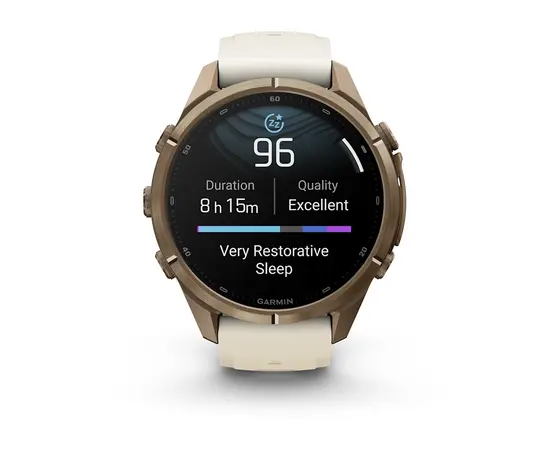 GARMIN FENIX 9 PRO 43MM – AUKSO SPALVOS KREMINIU / PILKU DIRžELIU, 010-04335-26