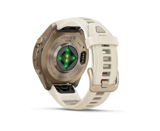 GARMIN FENIX 9 PRO 43MM – AUKSO SPALVOS KREMINIU / PILKU DIRžELIU, 010-04335-26
