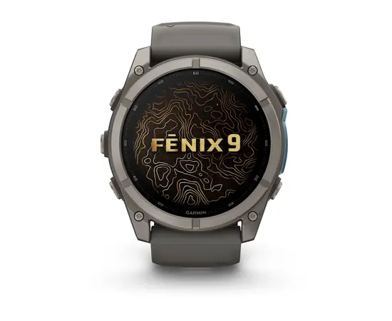 GARMIN FENIX 9 51MM – TITANO SPALVOS SU AKMENėLIų / PILKU DIRžELIU, 010-04763-01